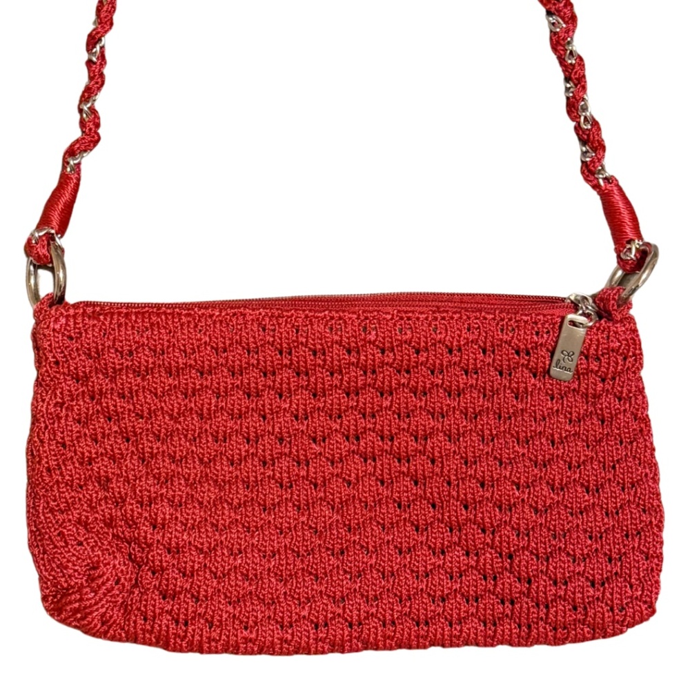 Red LINA Woven Shoulder Bag
